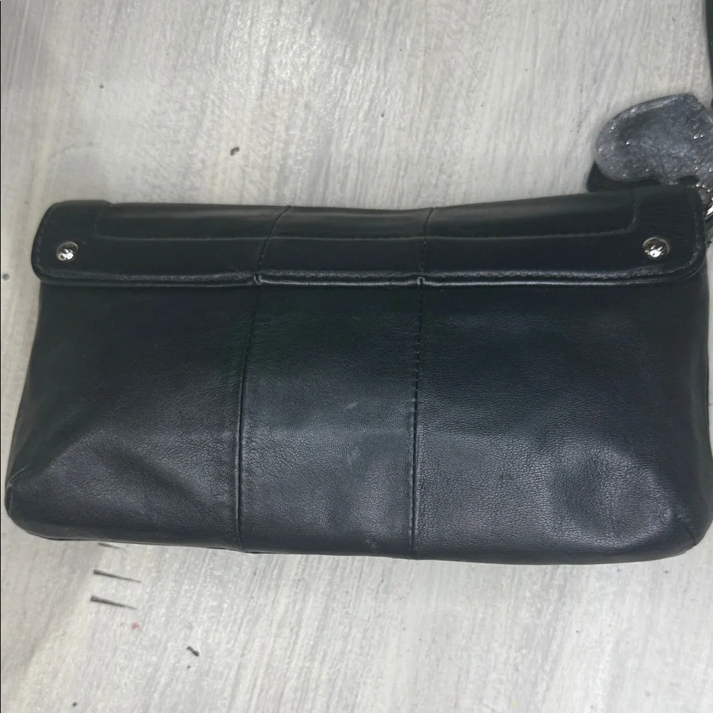 Coach Black Leather Kristin Clutch with Silver Accents